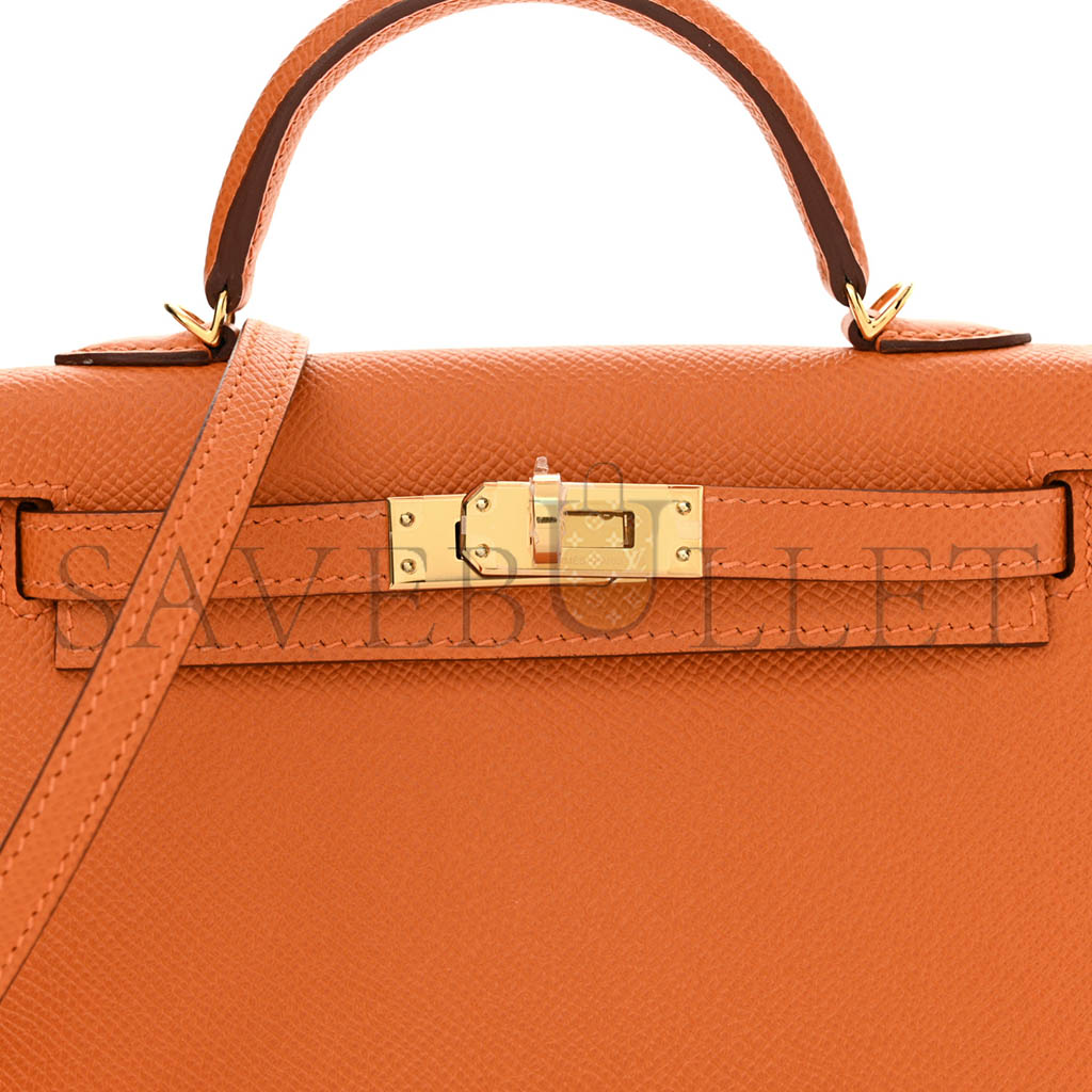 HERMÈS MASTER MINI KELLY II EPSOM LEATHER ORANGE GOLD BUCKLE (19*12*5.5cm) 